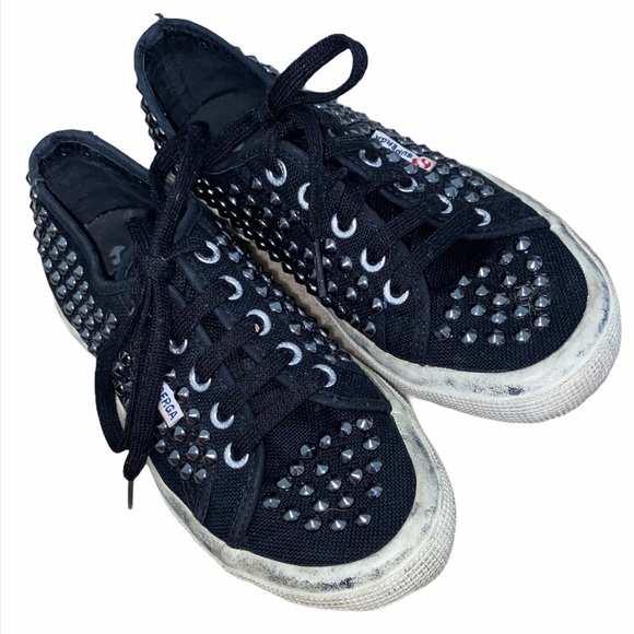 SUPERGA Black & Silver Grommet Distressed Sneakers Size 6.5 - Picture 11 of 13